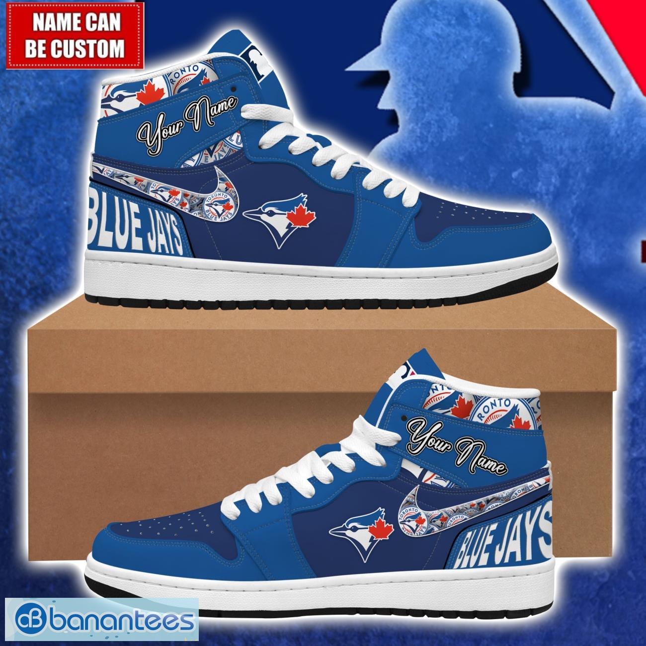 toronto blue jays mlb air jordan 1 hightop shoes for mlb fans custom name gift sneakers image Toronto Blue Jays MLB Air Jordan 1 Hightop Shoes For MLB Fans Custom Name Gift Sneakers Product Photo 1