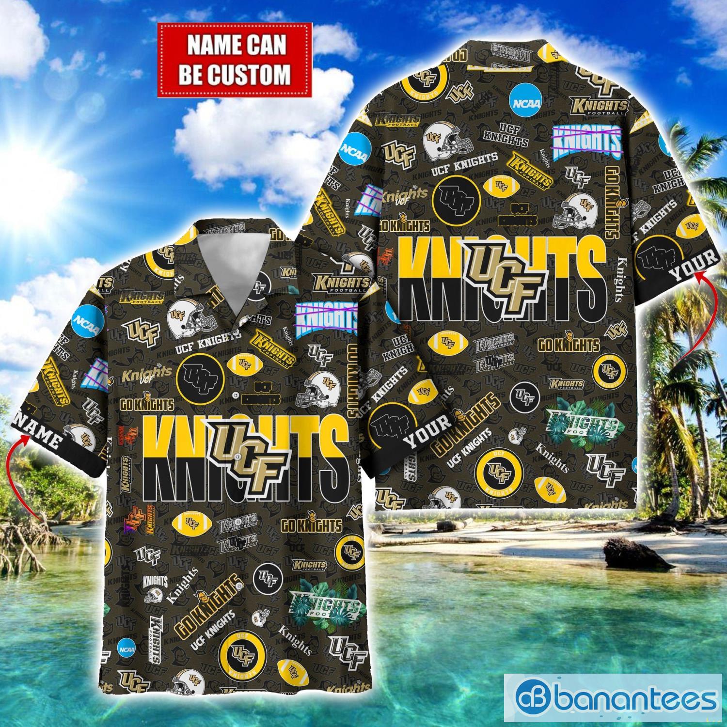 ucf knights football beach shirts logo custom name hawaiian shirt image UCF Knights Football Beach Shirts Logo Custom Name Hawaiian Shirt Product Photo 1