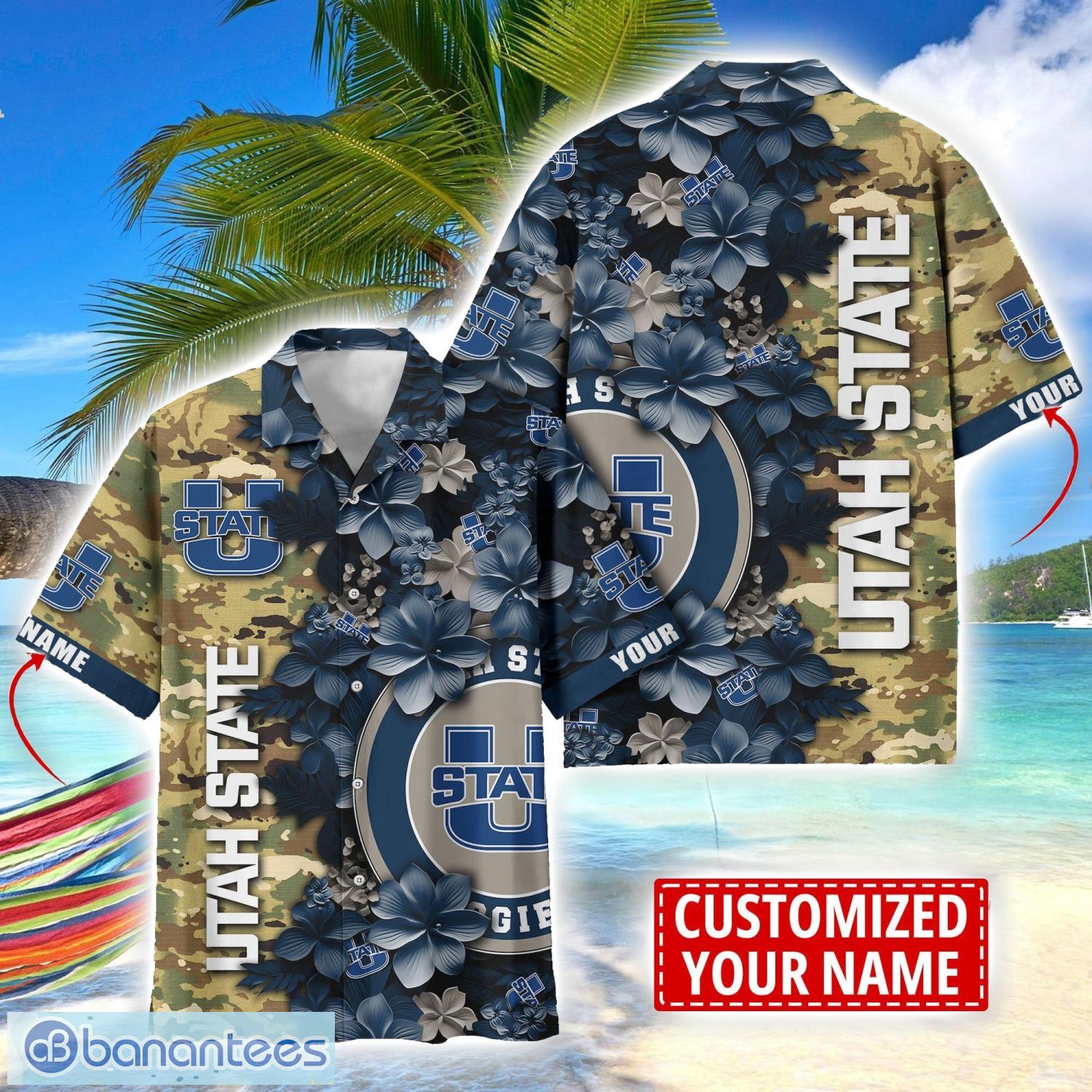 utah state aggies custom name personalized camo flower pattern hawaiian shirt image Utah State Aggies Custom Name Personalized Camo Flower Pattern Hawaiian Shirt Product Photo 1