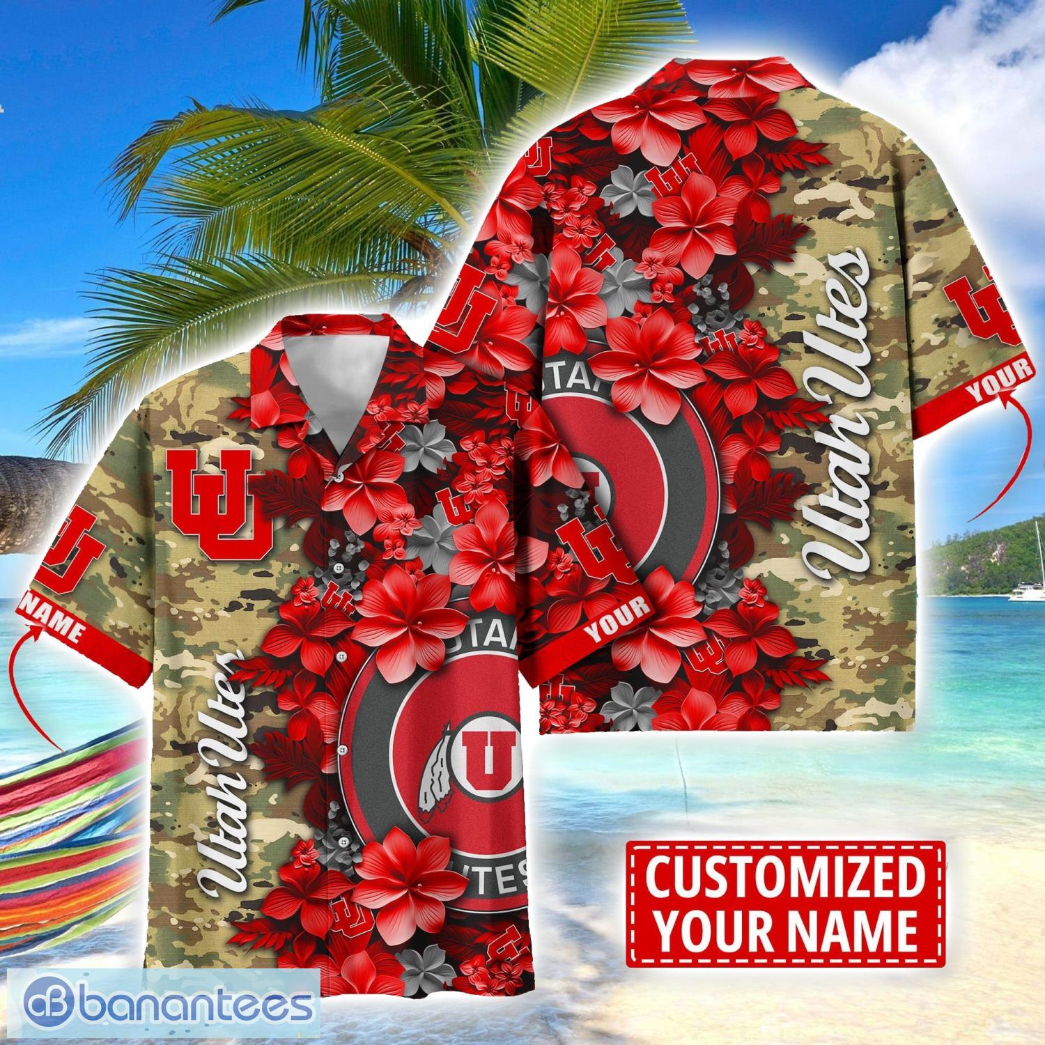 utah utes custom name personalized camo flower pattern hawaiian shirt image Utah Utes Custom Name Personalized Camo Flower Pattern Hawaiian Shirt Product Photo 1