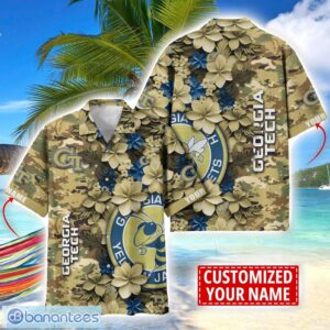 Georgia Tech Yellow Jackets Custom Name Personalized Camo Flower Pattern Hawaiian Shirt Product Photo 1