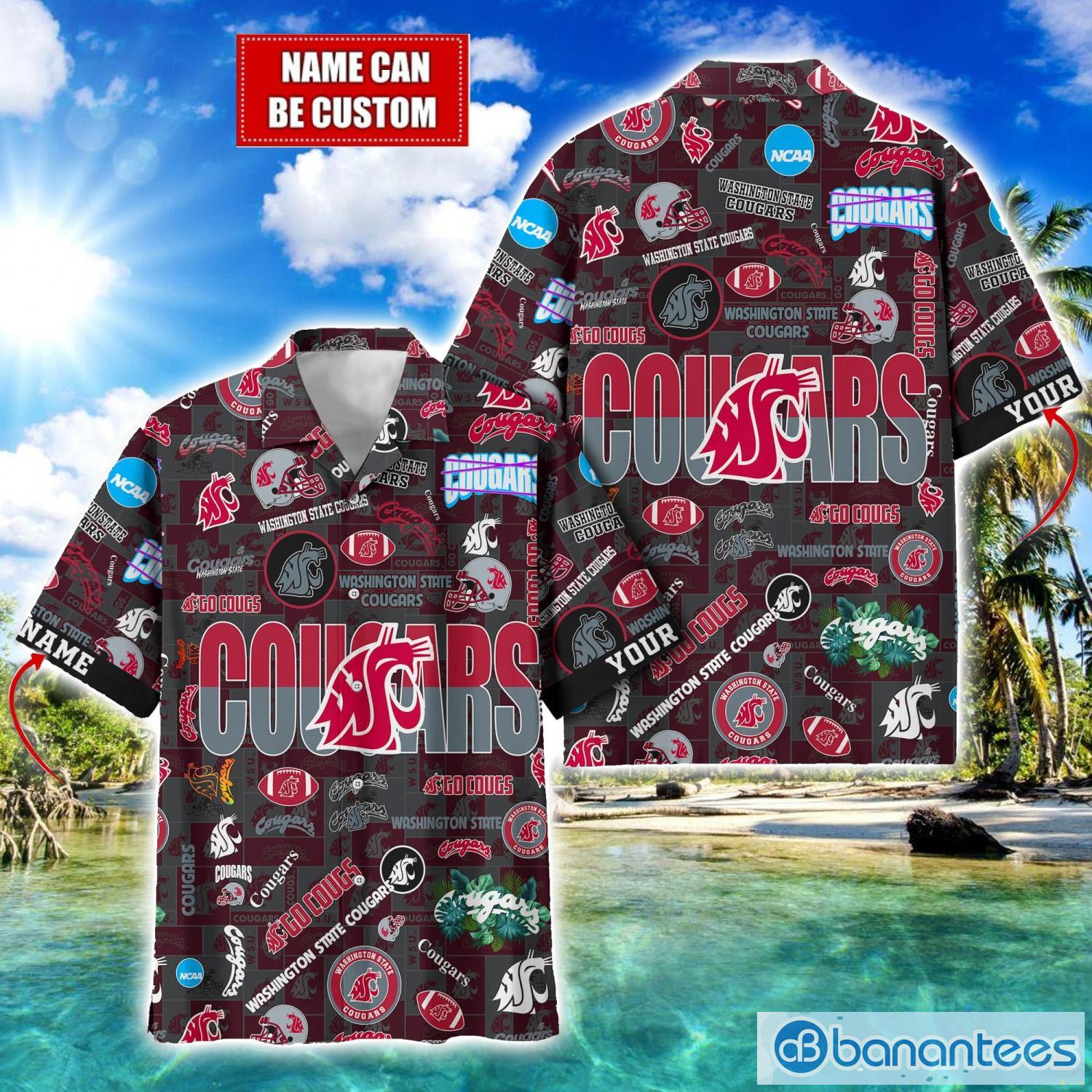 washington state cougars football beach shirts logo custom name hawaiian shirt image Washington State Cougars Football Beach Shirts Logo Custom Name Hawaiian Shirt Product Photo 1