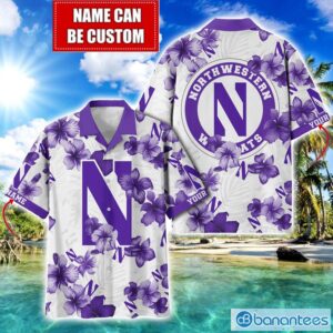 Northwestern Wildcats Big Logo Custom Name Aloha Flower Hawaiian Shirt Trending Summer Product Photo 1