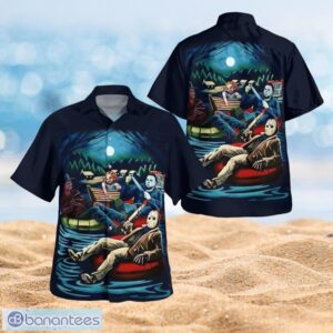 Horror Characters Halloween Night Black Shirt Full Over Print Hawaiian Shirt Product Photo 1