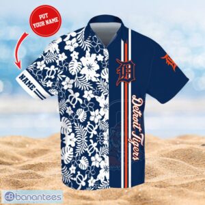 MLB Detroit Tigers Logo Design Flower Tropical Gifts For Fans Custom Name Shirt Hawaiian Shirt Product Photo 1