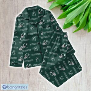 Ncaa Michigan State Spartans Satin Long Sleeve Pajamas Set Family For Men Women Gift Christmas - ZNCAA Michigan State Spartans_Women Satin Long Sleeve Pajamas Set_1