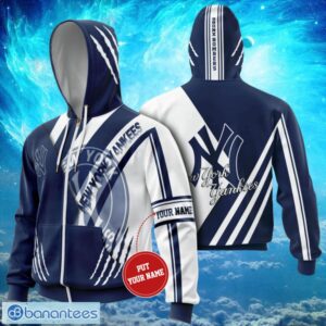 MLB New York Yankees Logo Design Blue White Hoodie Full Print Hoodie Custom Name Zip Up Product Photo 1