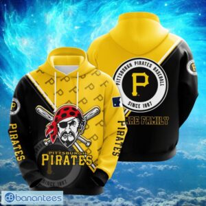 MLB Pittsburgh Piratess Logo Design We Are Family Black Yellow Hoodie Full Print Hoodie Product Photo 1