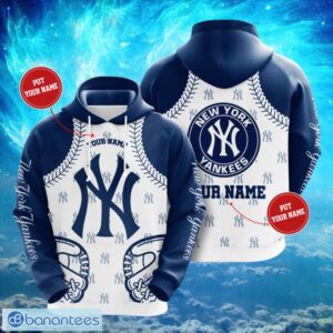 MLB New York Yankees Logo Design Baseball Gloves White Blue Hoodie Full Print Hoodie Custom Name Product Photo 1