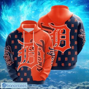 MLB Detroit Tigers Big Logo Design Blue Orange Hoodie Full Print Hoodie Product Photo 1