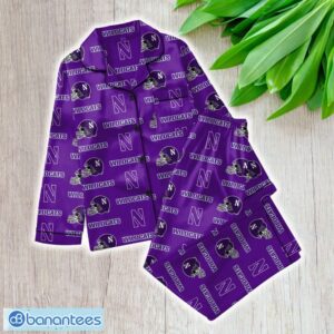 Ncaa Northwestern Wildcats Satin Long Sleeve Pajamas Set Family For Men Women Gift Christmas - ZNCAA Northwestern Wildcats_Women Satin Long Sleeve Pajamas Set_1