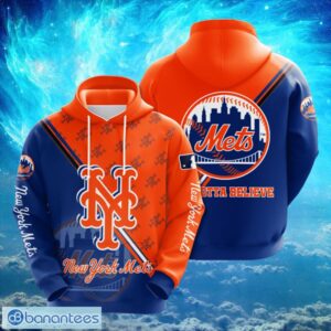 MLB New York Mets Logo Design Blue Orange Hoodie Full Print Hoodie Product Photo 1