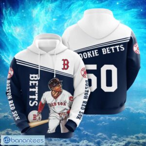MLB Boston Red Sox Logo Design 50 Betts Blue White Hoodie Full Print Hoodie Product Photo 1