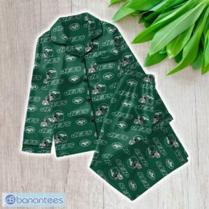 NFL New York Jets Satin Long Sleeve Pajamas Set Family For Men Women Gift Christmas - NFL New York Jets_Women Satin Long Sleeve Pajamas Set_1