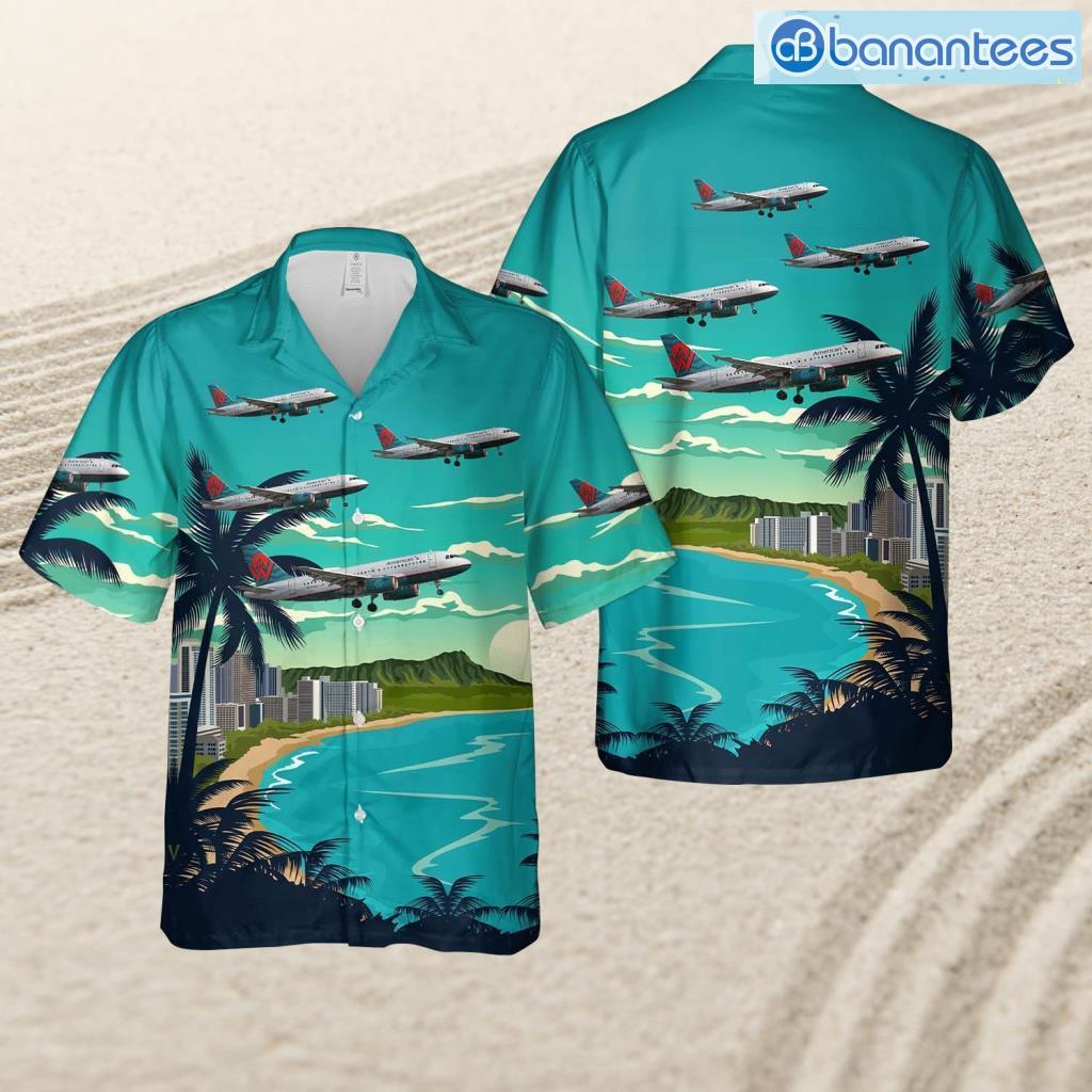 american airlines america west a319 livery tropical beach hawaiian shirt image American Airlines “america West” A319 Livery Tropical Beach Hawaiian Shirt Product Photo 1