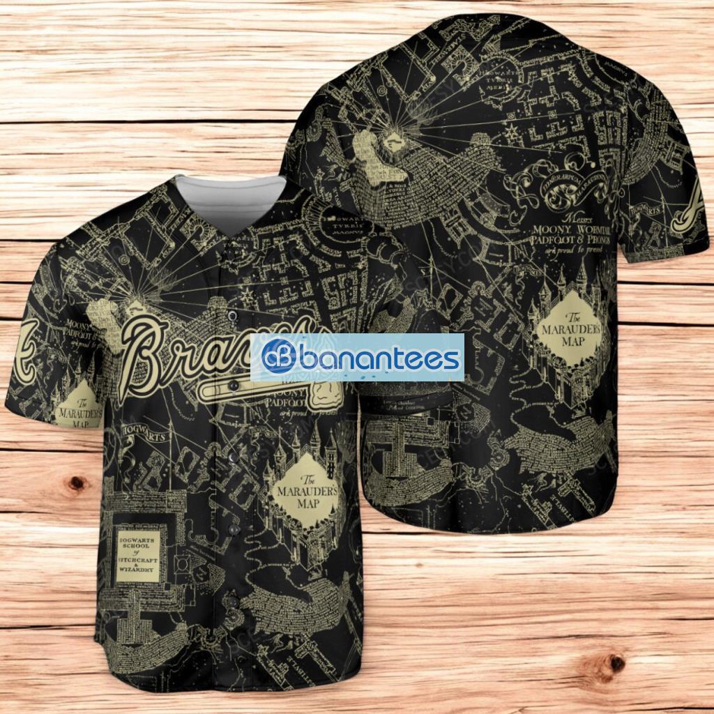 atlanta braves harry potter marauders map baseball jersey shirt black for men and women image Atlanta Braves Harry Potter Marauder's Map Baseball Jersey Shirt Black For Men And Women Product Photo