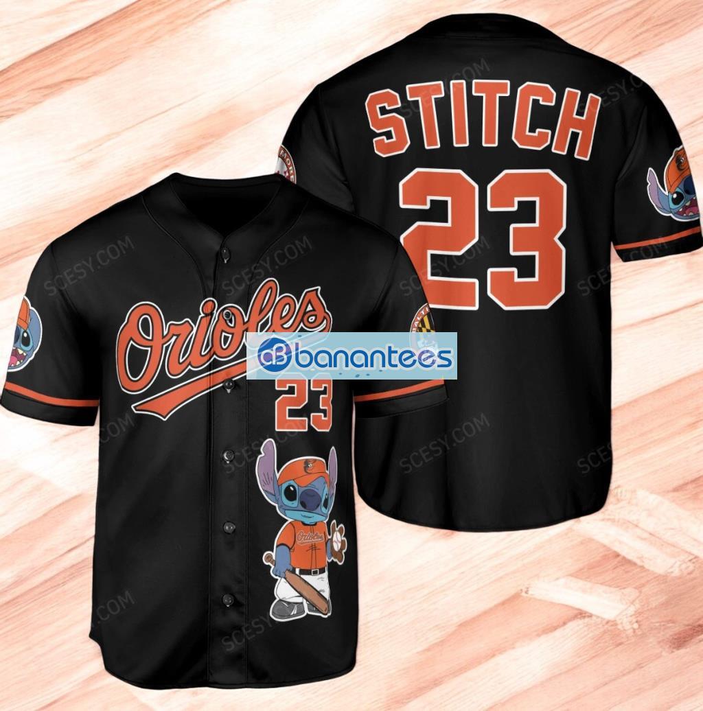 baltimore orioles lilo stitch baseball jersey shirt black for men and women image Baltimore Orioles Lilo & Stitch Baseball Jersey Shirt Black For Men And Women Product Photo 1