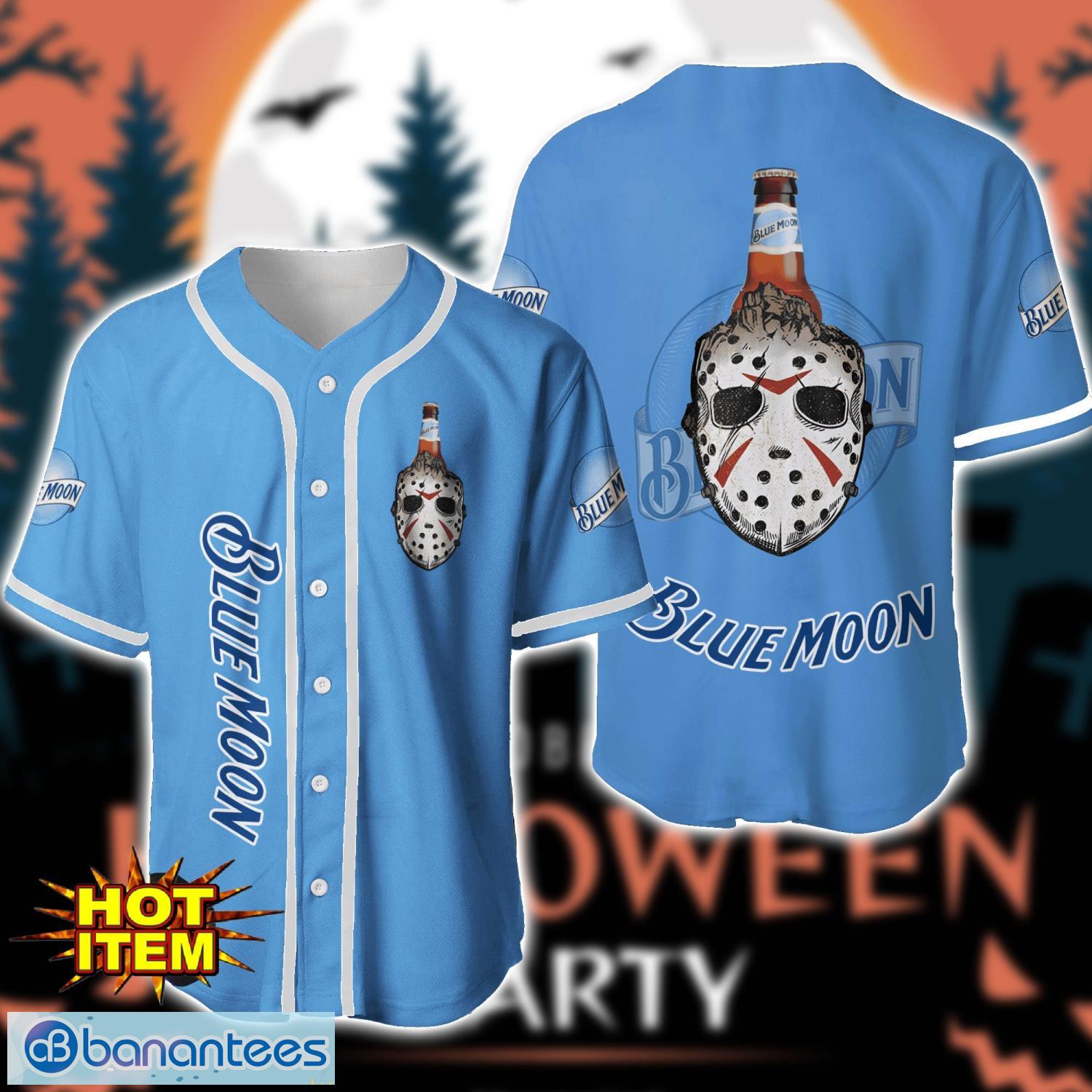 blue moon horror face baseball jersey shirt halloween gift image Blue Moon Horror Face Baseball Jersey Shirt Halloween Gift Product Photo 1