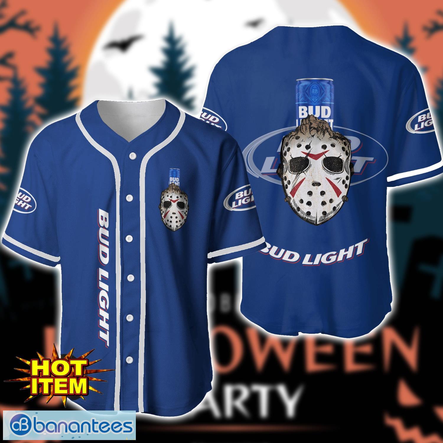 bud light beer horror face baseball jersey shirt halloween gift image Bud Light Beer Horror Face Baseball Jersey Shirt Halloween Gift Product Photo 1