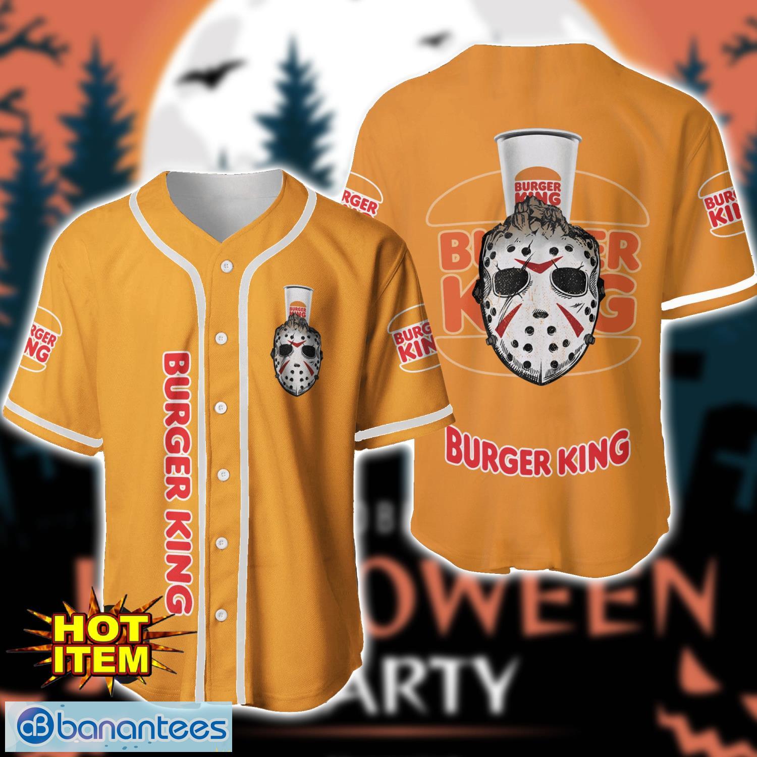 burger king horror face baseball jersey shirt halloween gift image Burger King Horror Face Baseball Jersey Shirt Halloween Gift Product Photo 1