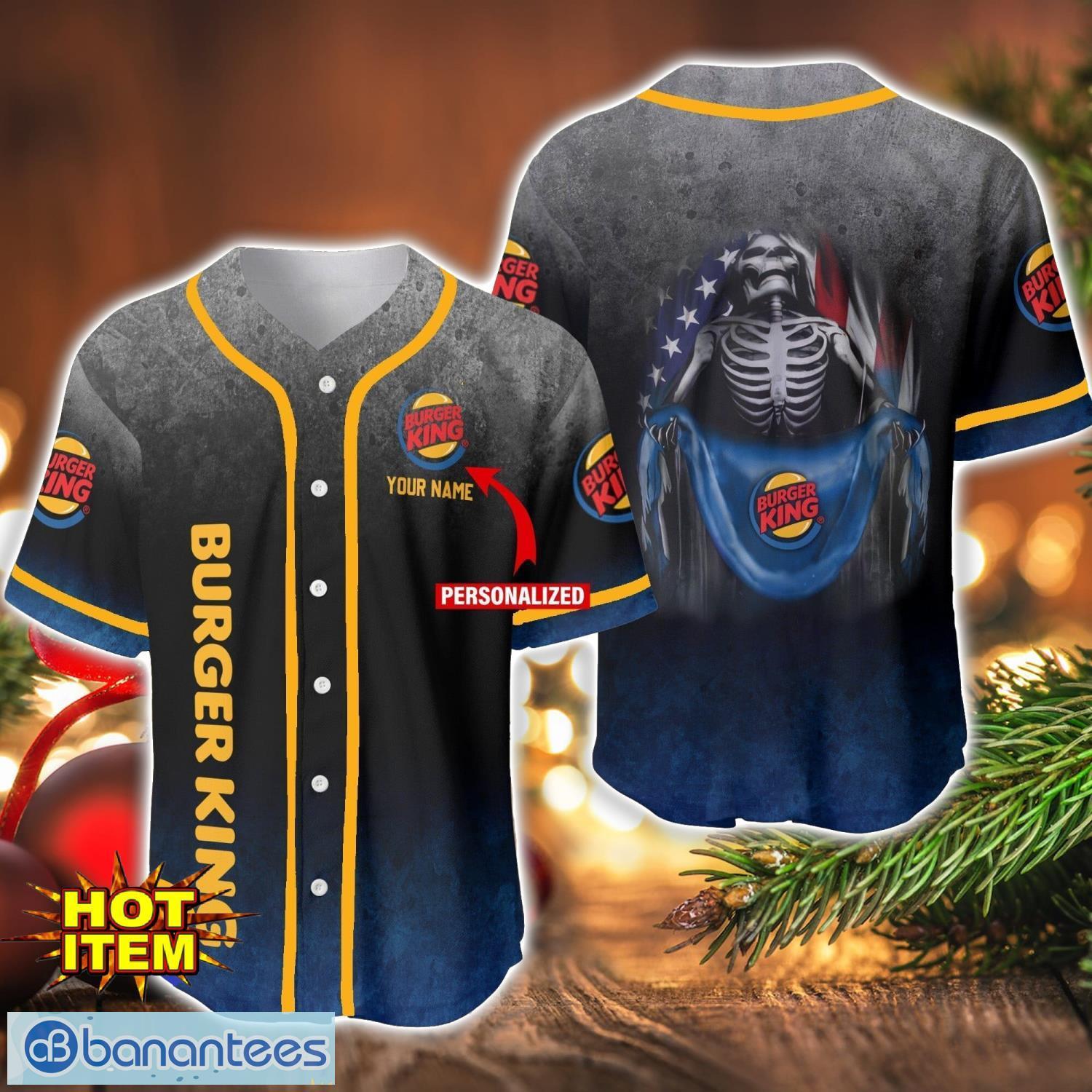 burger king skull usa flag baseball jersey shirt personalized name for men and women image Burger King Skull USA Flag Baseball Jersey Shirt Personalized Name For Men And Women Product Photo 1