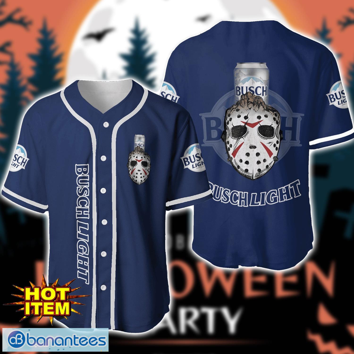 busch light horror face baseball jersey shirt halloween gift image Busch Light Horror Face Baseball Jersey Shirt Halloween Gift Product Photo 1