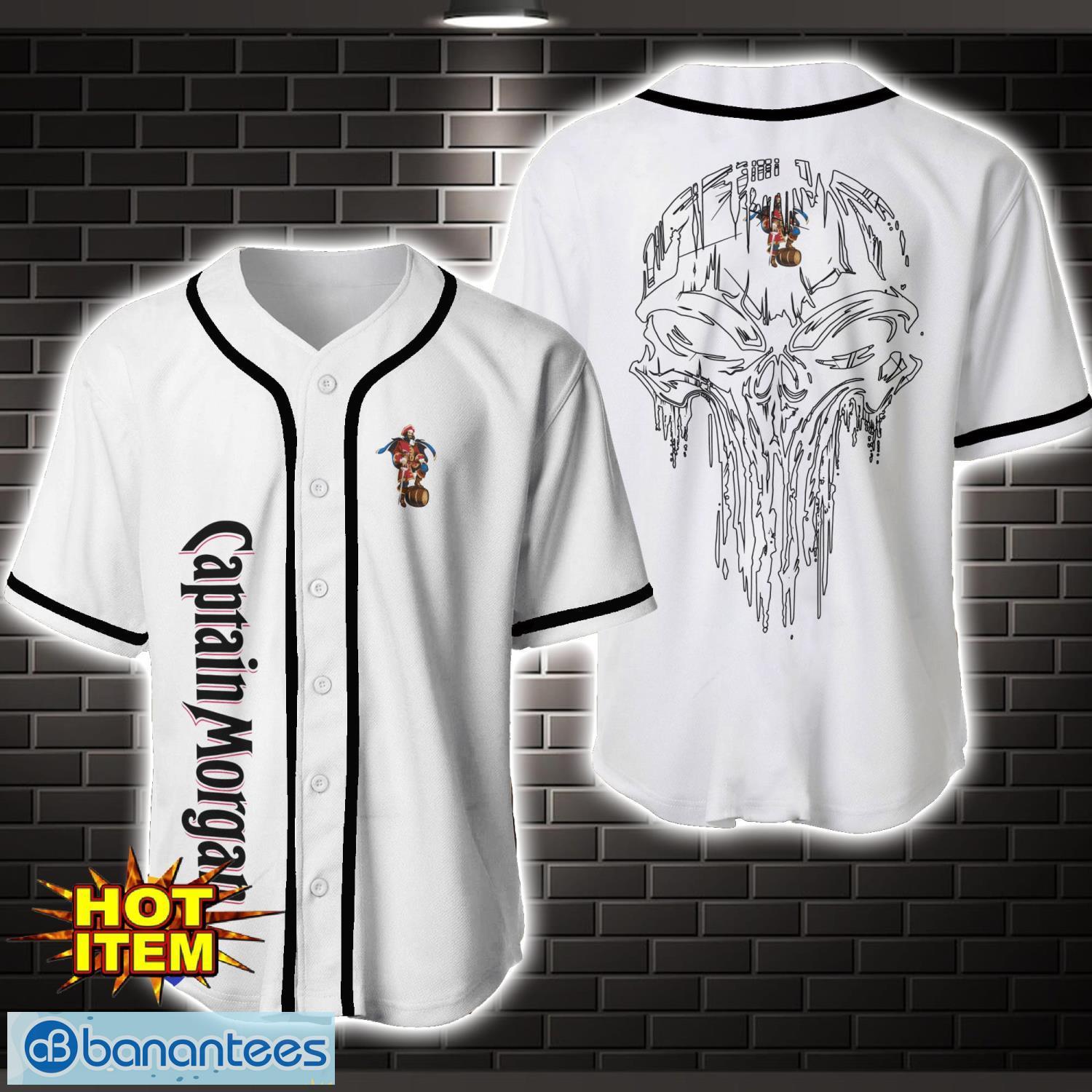 captain morgan skull baseball jersey shirt limited for fans drinking lover baseball jersey image Captain Morgan Skull Baseball Jersey Shirt Limited For Fans Drinking Lover Baseball Jersey Product Photo 1