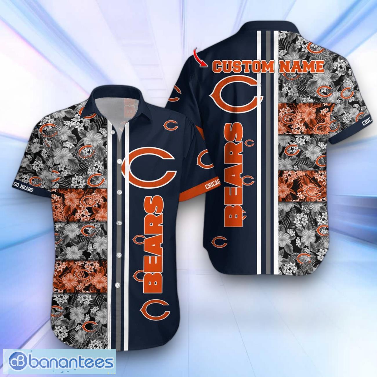 chicago bears floral summer hawaiian shirt gift ideas for real fans custom name image Chicago Bears Floral Summer Hawaiian Shirt Gift Ideas For Real Fans Custom Name Product Photo 1