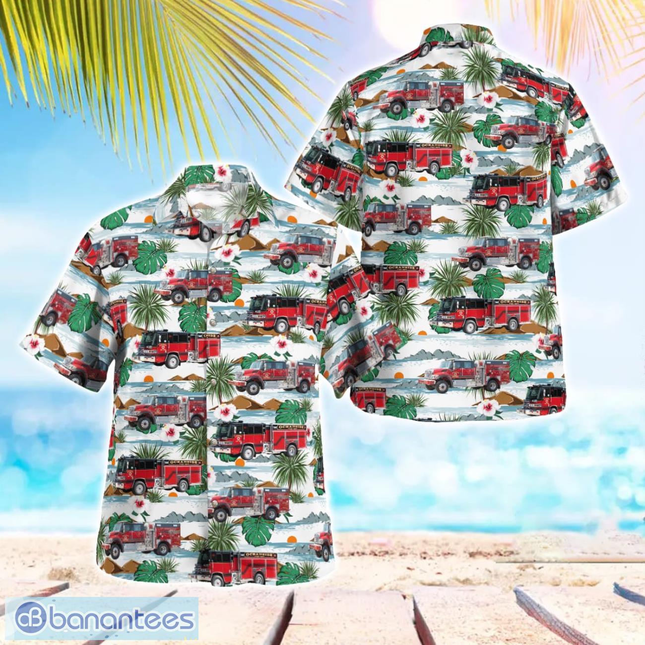 city of oceanside california oceanside fire department flower hawaiian shirt button summer shirt image City of Oceanside, California, Oceanside Fire Department Flower Hawaiian Shirt Button Summer Shirt Product Photo 1