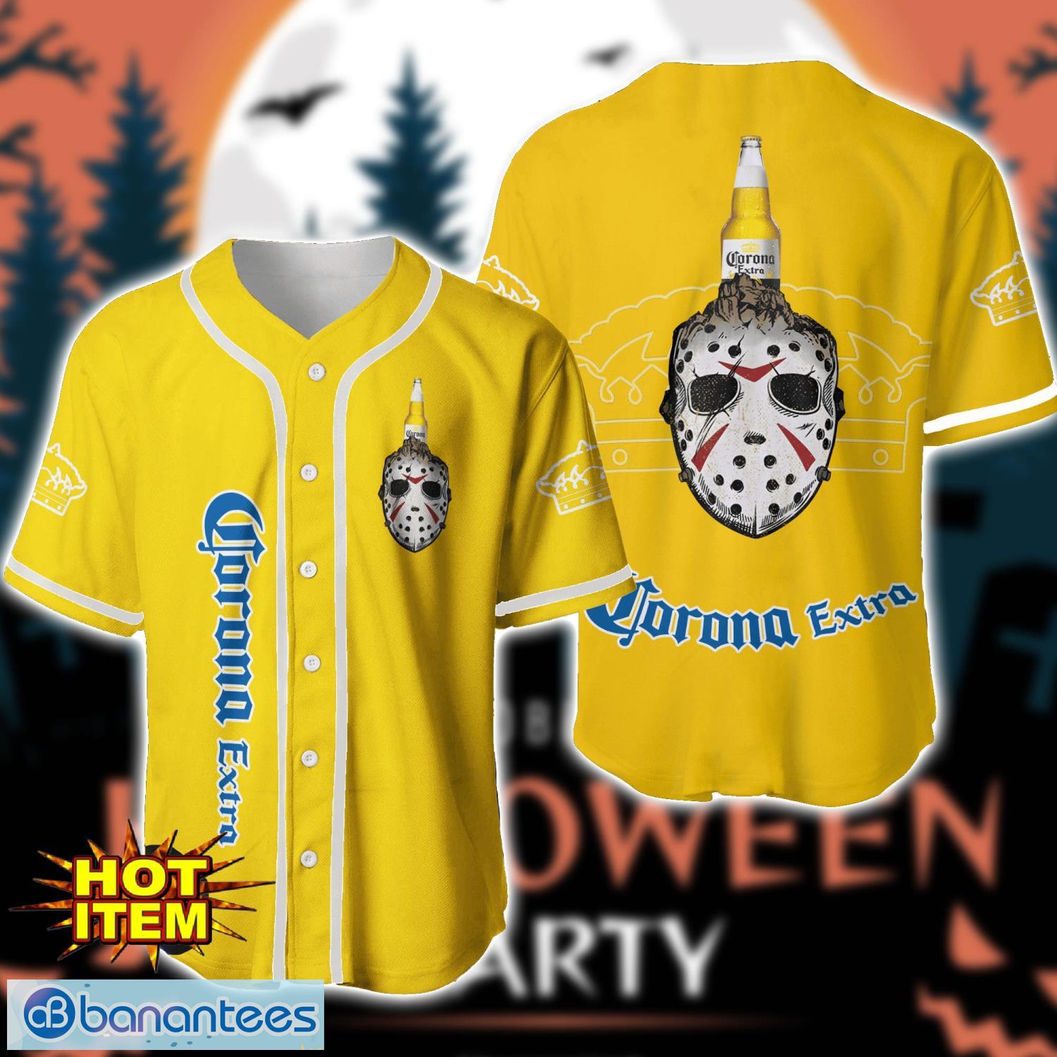 corona extra beer horror face baseball jersey shirt halloween gift image Corona Extra Beer Horror Face Baseball Jersey Shirt Halloween Gift Product Photo 1