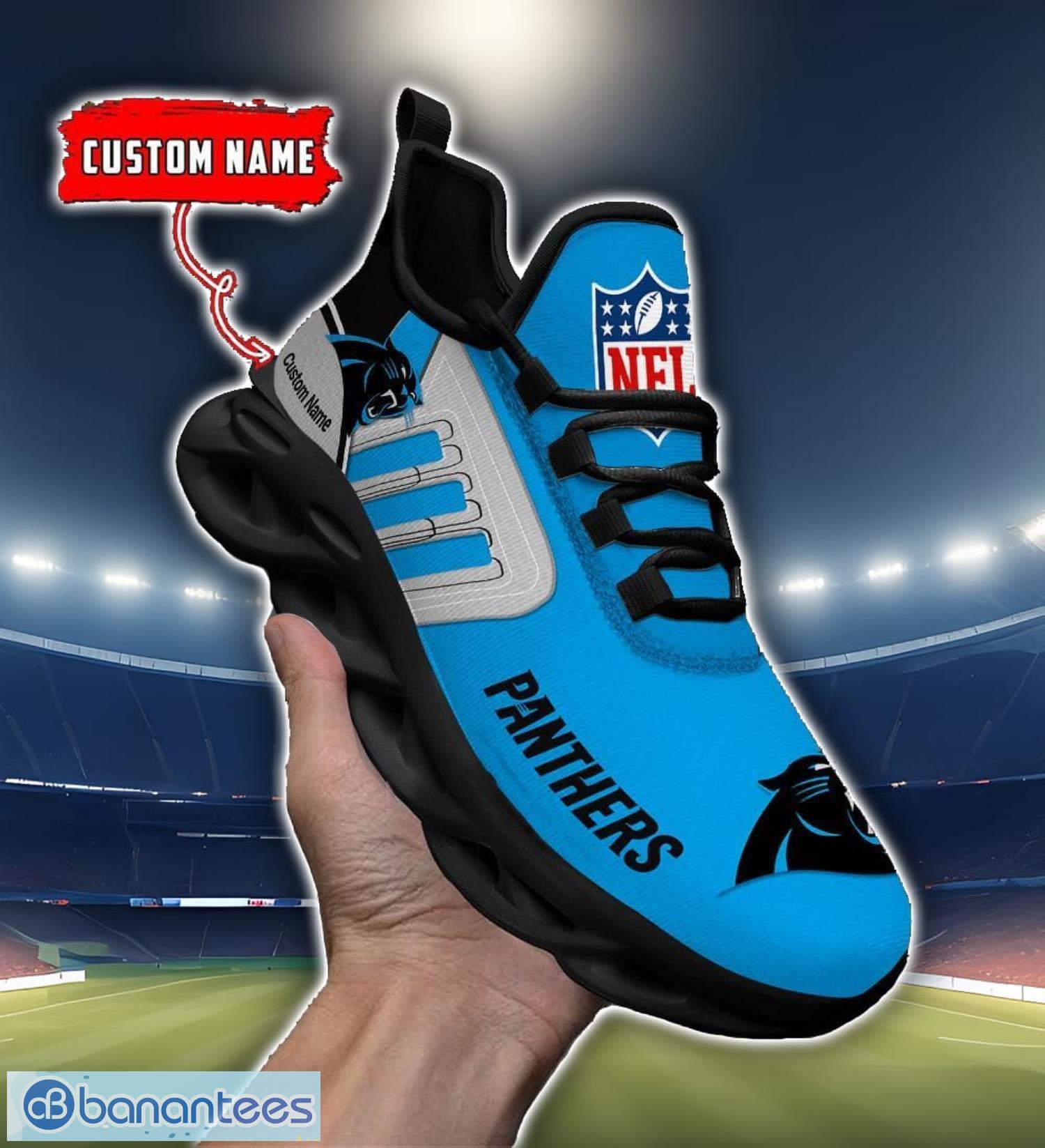 custom name nfl carolina panthers max soul shoes personalized running sneakers 3 image Custom Name NFL Carolina Panthers Max Soul Shoes Personalized Running Sneakers Product Photo 4