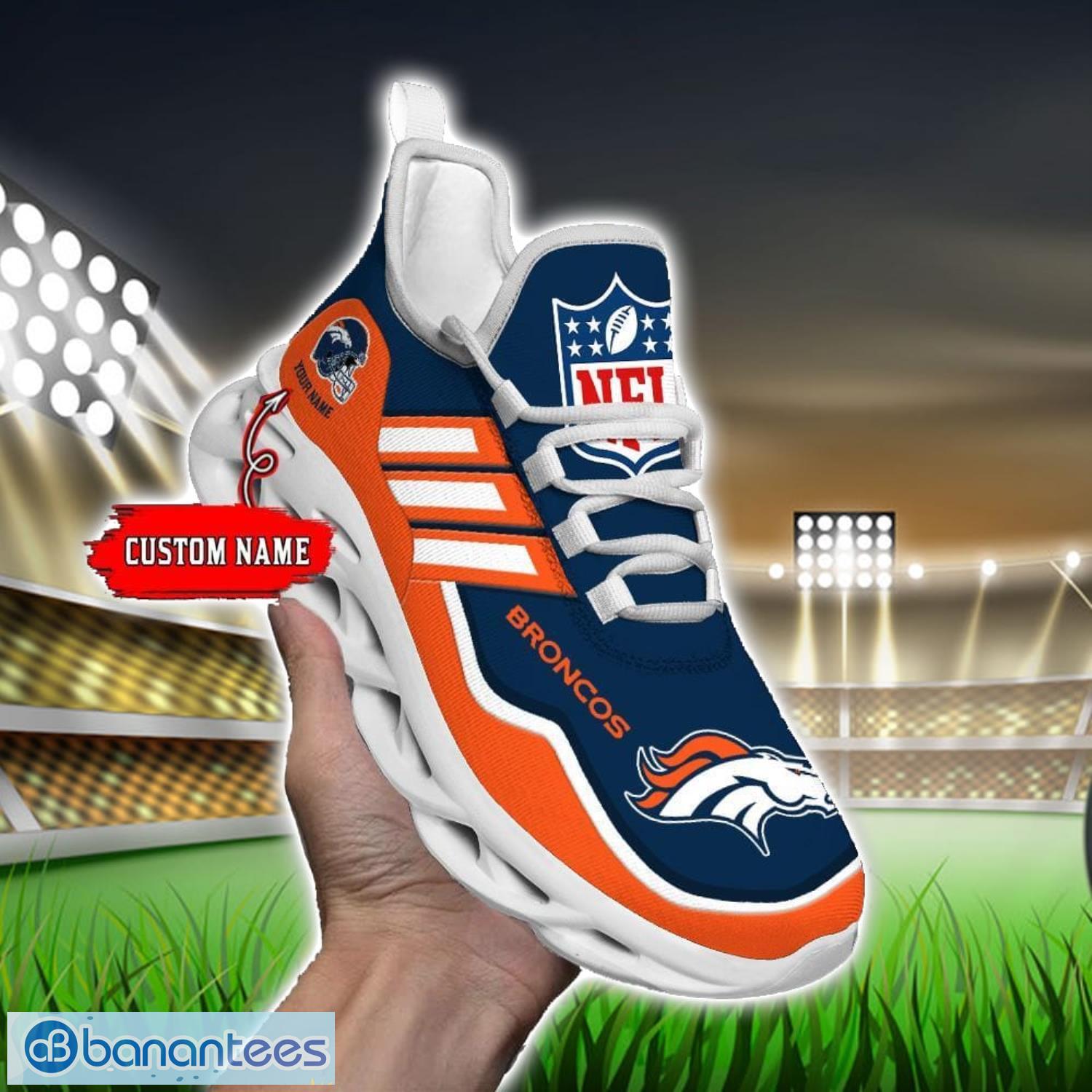 custom name nfl denver broncos sneakers sport team max soul shoes for men women image Custom Name NFL Denver Broncos Sneakers Sport Team Max Soul Shoes For Men Women Product Photo 1