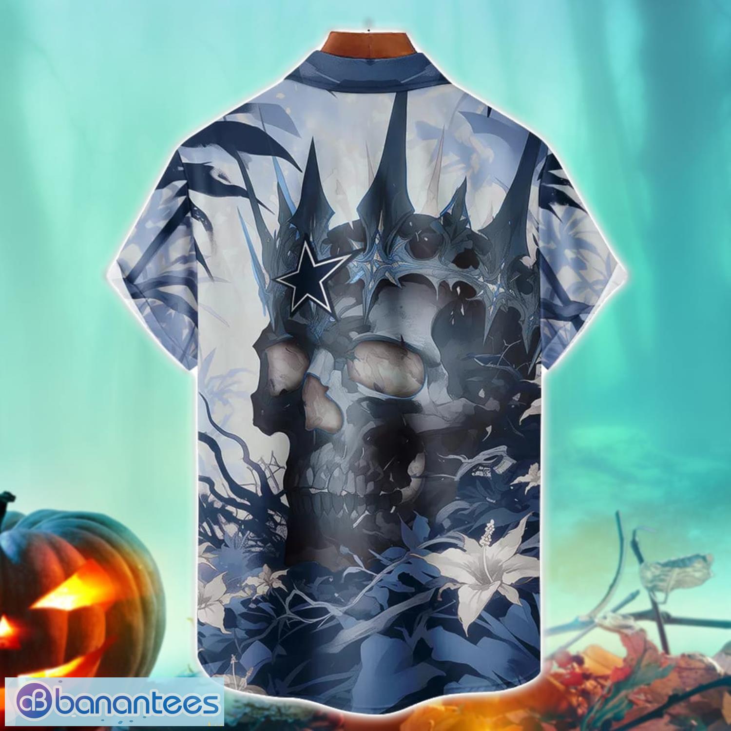 dallas cowboys nfl skull halloween hawaiian shirt special gift for fans 1 image Dallas Cowboys NFL Skull Halloween Hawaiian Shirt Special Gift For Fans Product Photo 2