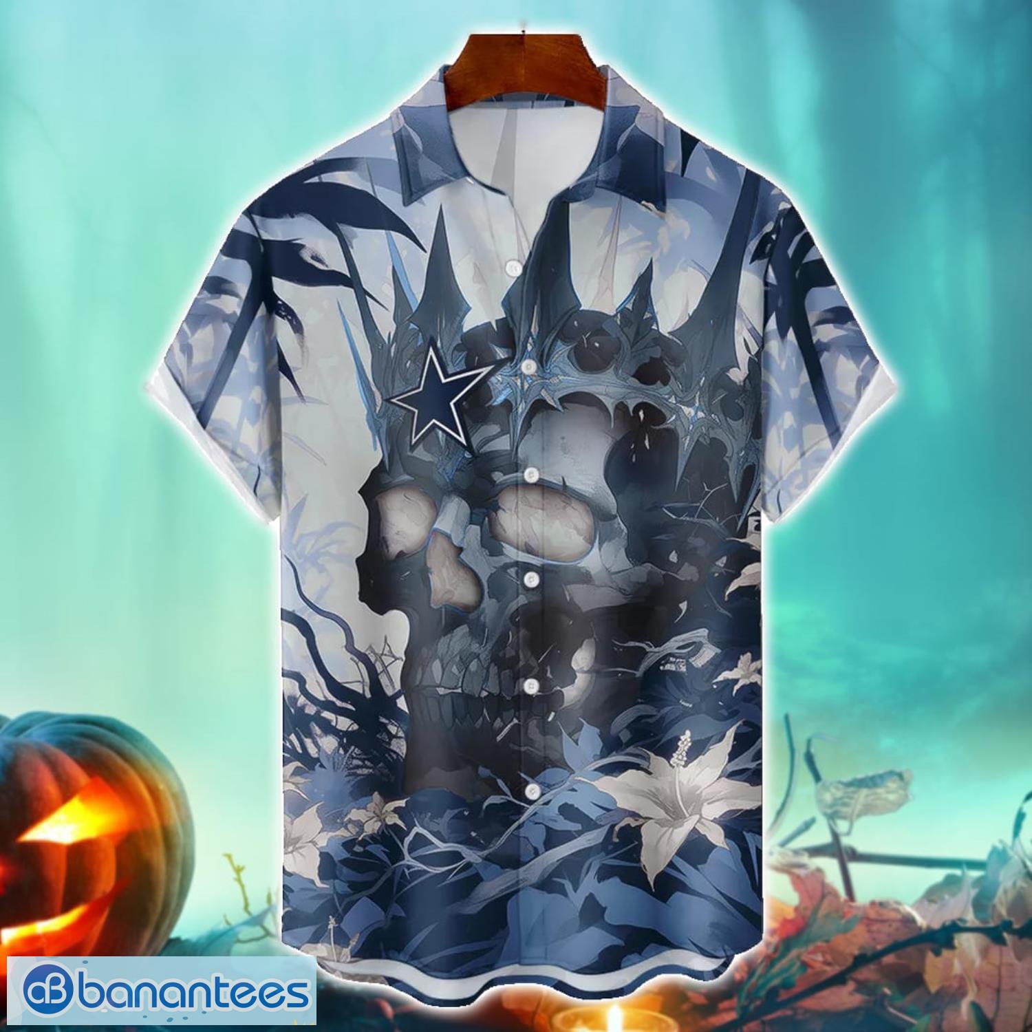 dallas cowboys nfl skull halloween hawaiian shirt special gift for fans image Dallas Cowboys NFL Skull Halloween Hawaiian Shirt Special Gift For Fans Product Photo 1