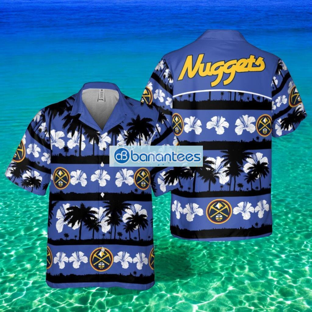denver nuggets white hibiscus flower on blue background print hawaiian shirt image Denver Nuggets White Hibiscus Flower On Blue Background Print Hawaiian Shirt Product Photo 1