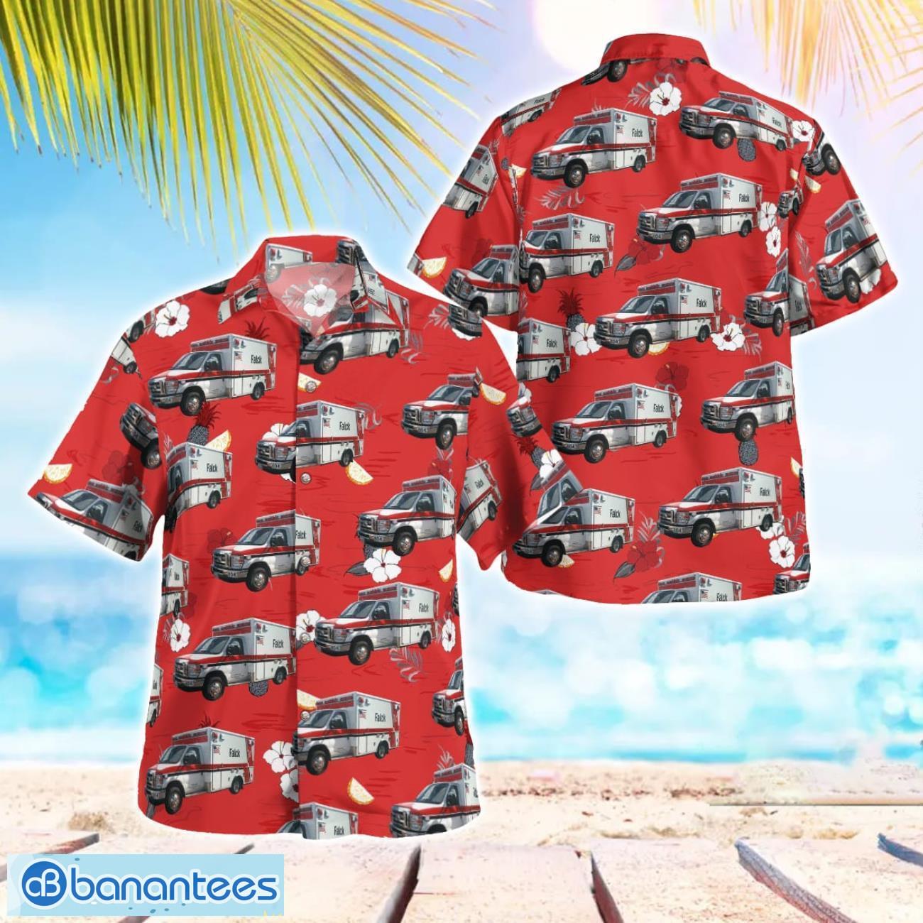 falck usa ems san diego california hawaiian shirt button summer shirt image Falck USA EMS San Diego, California Hawaiian Shirt Button Summer Shirt Product Photo 1