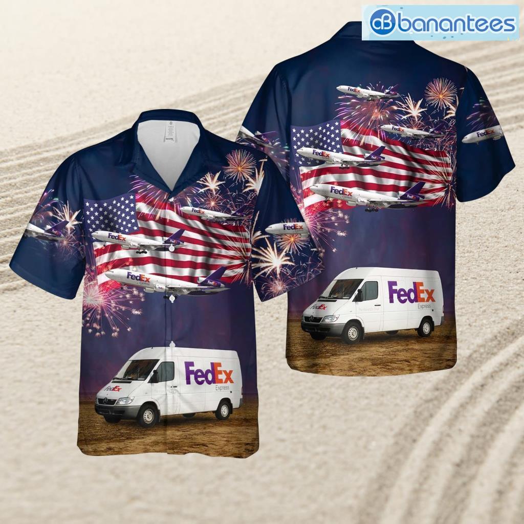 fedex express delivery van 4th of july tropical beach hawaiian shirt image Fedex Express Delivery Van, 4th Of July Tropical Beach Hawaiian Shirt Product Photo 1