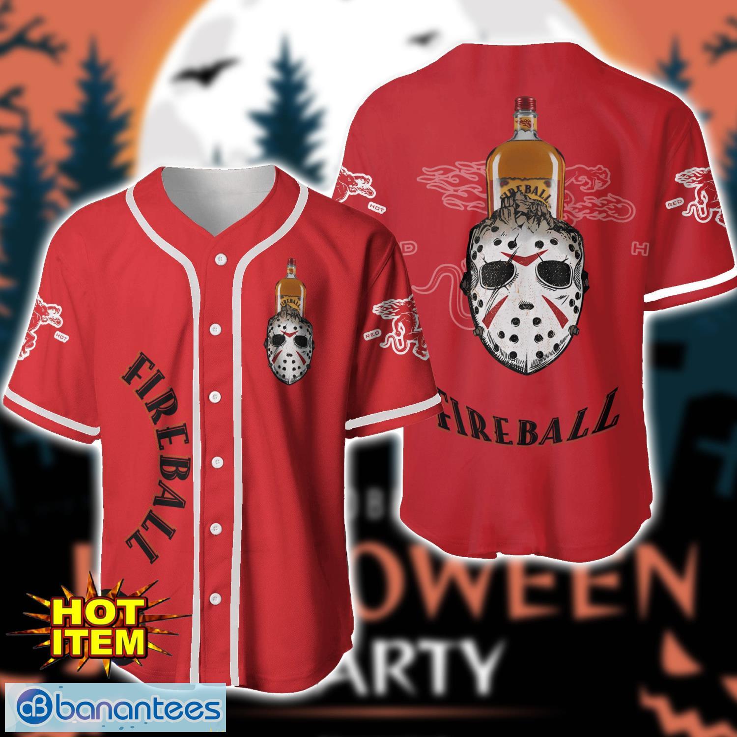 fireball whisky horror face baseball jersey shirt halloween gift image Fireball Whisky Horror Face Baseball Jersey Shirt Halloween Gift Product Photo 1