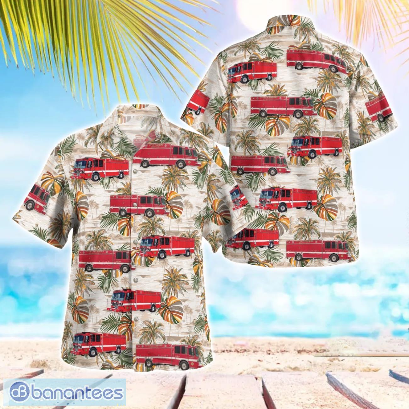 fitchburg fire trucks beach hawaiian shirt gift for summer holiday image Fitchburg Fire Trucks Beach Hawaiian Shirt Gift For Summer Holiday Product Photo 1