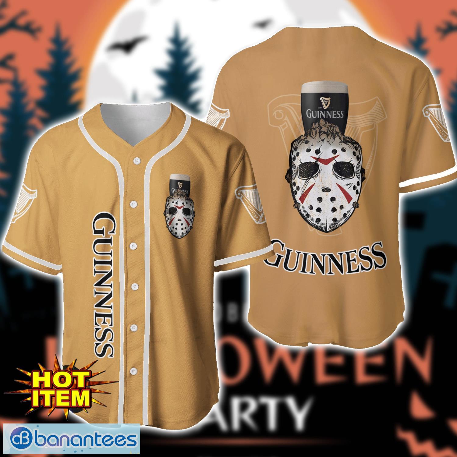 guinness beer horror face baseball jersey shirt halloween gift image Guinness Beer Horror Face Baseball Jersey Shirt Halloween Gift Product Photo 1