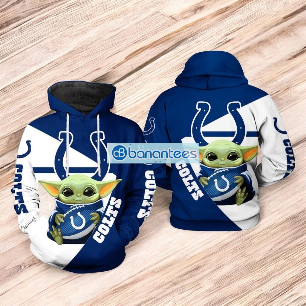 indianapolis colts nfl baby yoda team 3d hoodie all over print image Indianapolis Colts NFL Baby Yoda Team 3D Hoodie All Over Print Product Photo 1