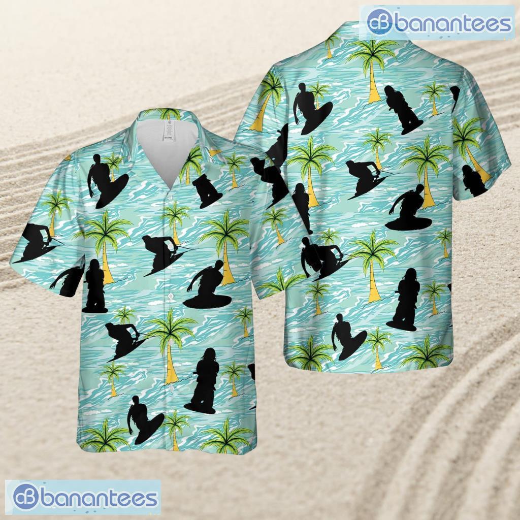 kneeboarding silhouette tropical beach hawaiian shirt image Kneeboarding Silhouette Tropical Beach Hawaiian Shirt Product Photo 1