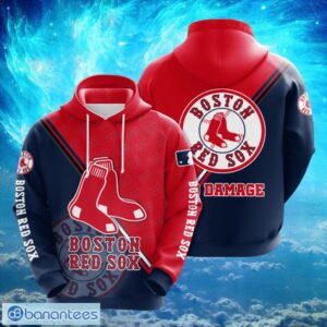 MLB Boston Red Sox Logo Design Damage Red Blue Hoodie Full Print Hoodie Product Photo 1