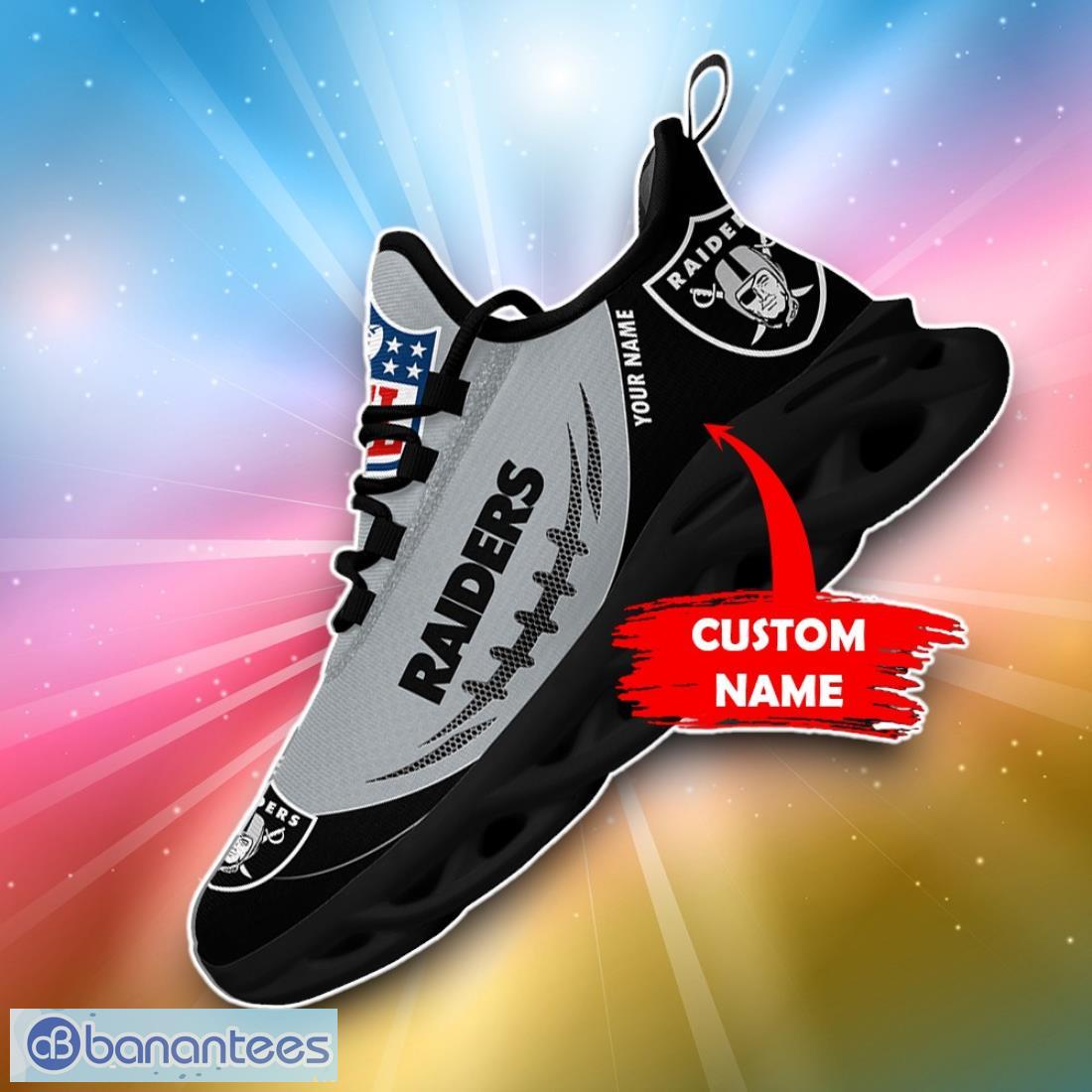 las vegas raiders custom name max soul shoes for fans sport nfl image Las Vegas Raiders Custom Name Max Soul Shoes For Fans Sport NFL Product Photo 1