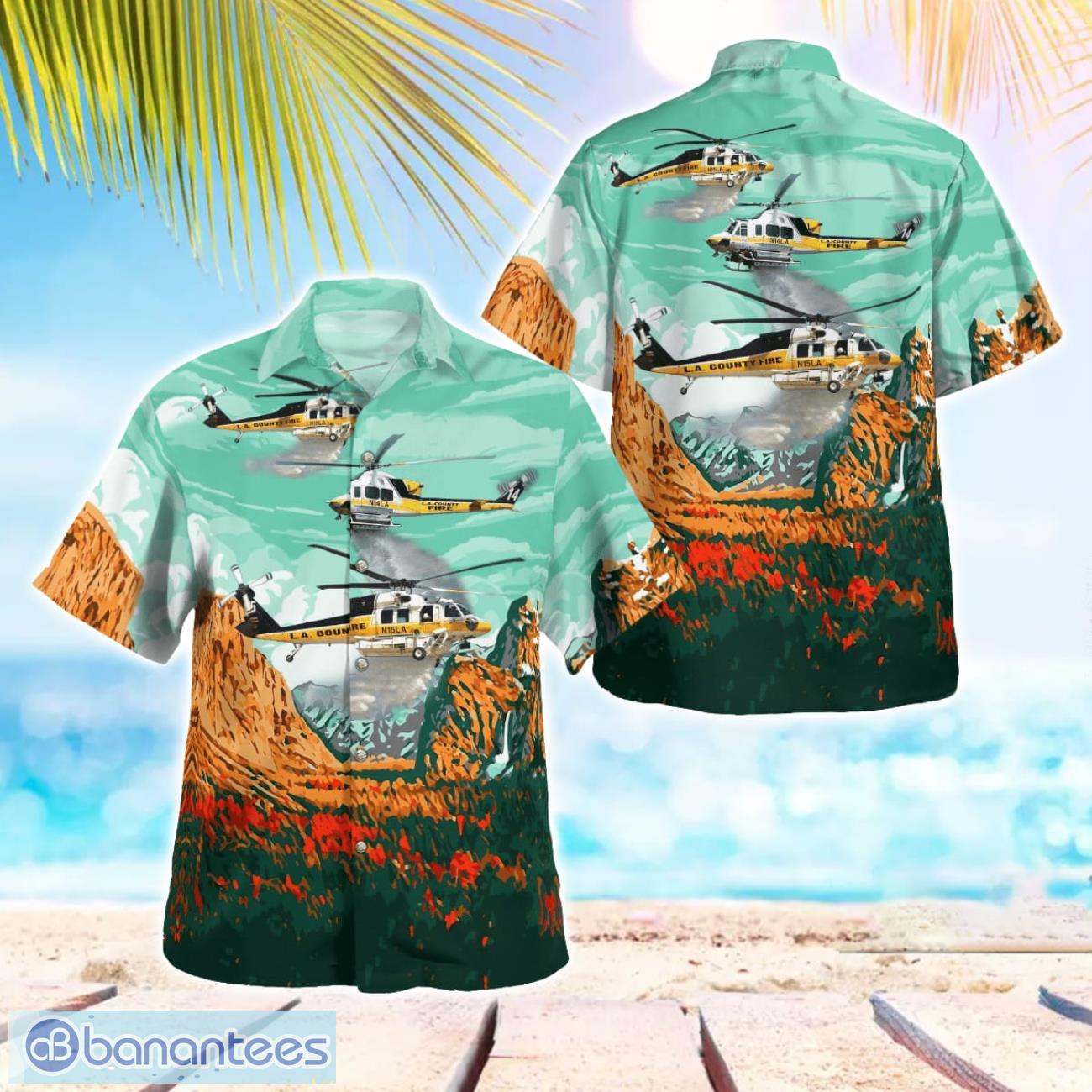 los angeles county fire department sikorsky s 70a firehawk beach hawaiian shirt summer gift image Los Angeles County Fire Department Sikorsky S-70A Firehawk Beach Hawaiian Shirt Summer Gift Product Photo 1