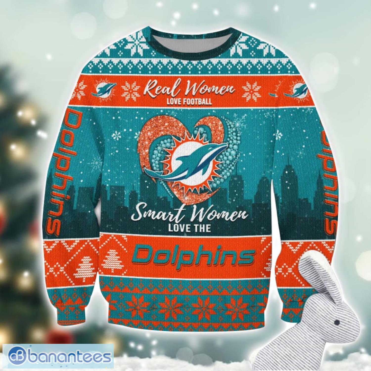 miami dolphins logo ugly christmas sweater for fans men and women christmas gift ideas image Miami Dolphins Logo Ugly Christmas Sweater For Fans Men And Women Christmas Gift Ideas Product Photo 1