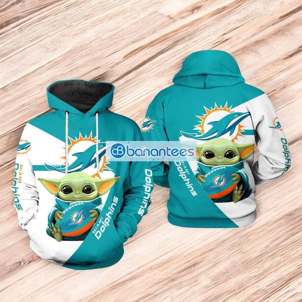 miami dolphins nfl baby yoda team 3d hoodie all over print image Miami Dolphins NFL Baby Yoda Team 3D Hoodie All Over Print Product Photo 1
