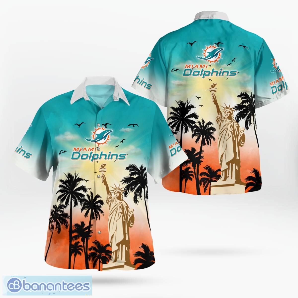 miami dolphins statue of liberty tropical hawaiian shirt for men women image Miami Dolphins Statue of Liberty Tropical Hawaiian Shirt For Men Women - Miami Dolphins Statue of Liberty Tropical Hawaiian Shirt For Men Women