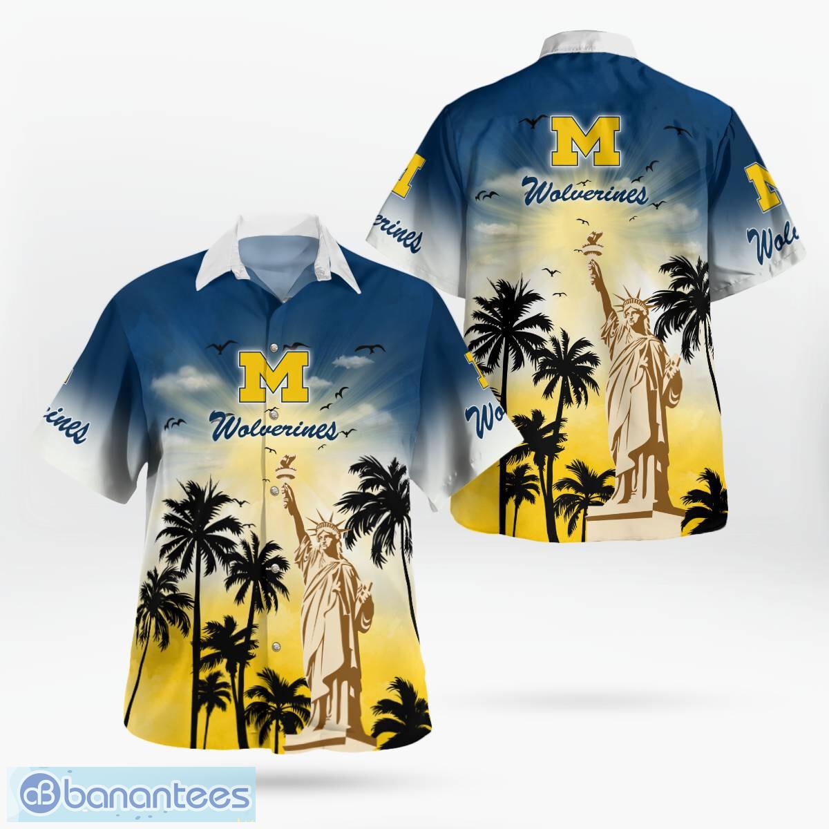 Michigan Wolverines Statue of Liberty Tropical Hawaiian Shirt For Men Women  - Banantees