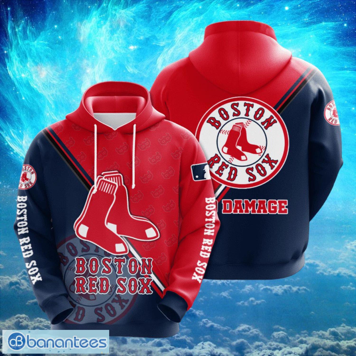 mlb boston red sox logo design damage red blue hoodie full print hoodie image MLB Boston Red Sox Logo Design Damage Red Blue Hoodie Full Print Hoodie Product Photo 1